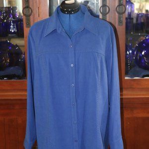 Denim & Co Blue Suede-like Button Up Shirt-Jacket- 1X